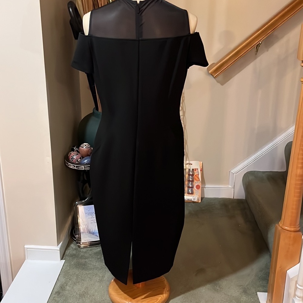 Lafayette 148 New York stretch-knit, cold shoulder dress with mesh yoke - Picture 5 of 9